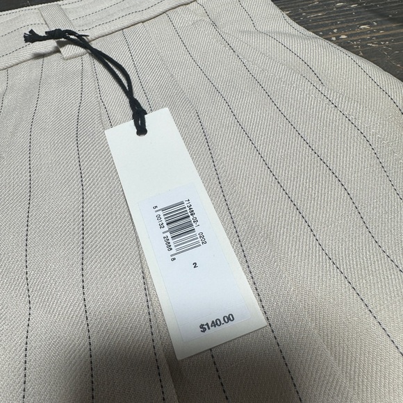 Banana Republic LINEN-BLEND HERRINGBONE PLEATED PANT Size 2 Cream and Navy - Picture 3 of 4